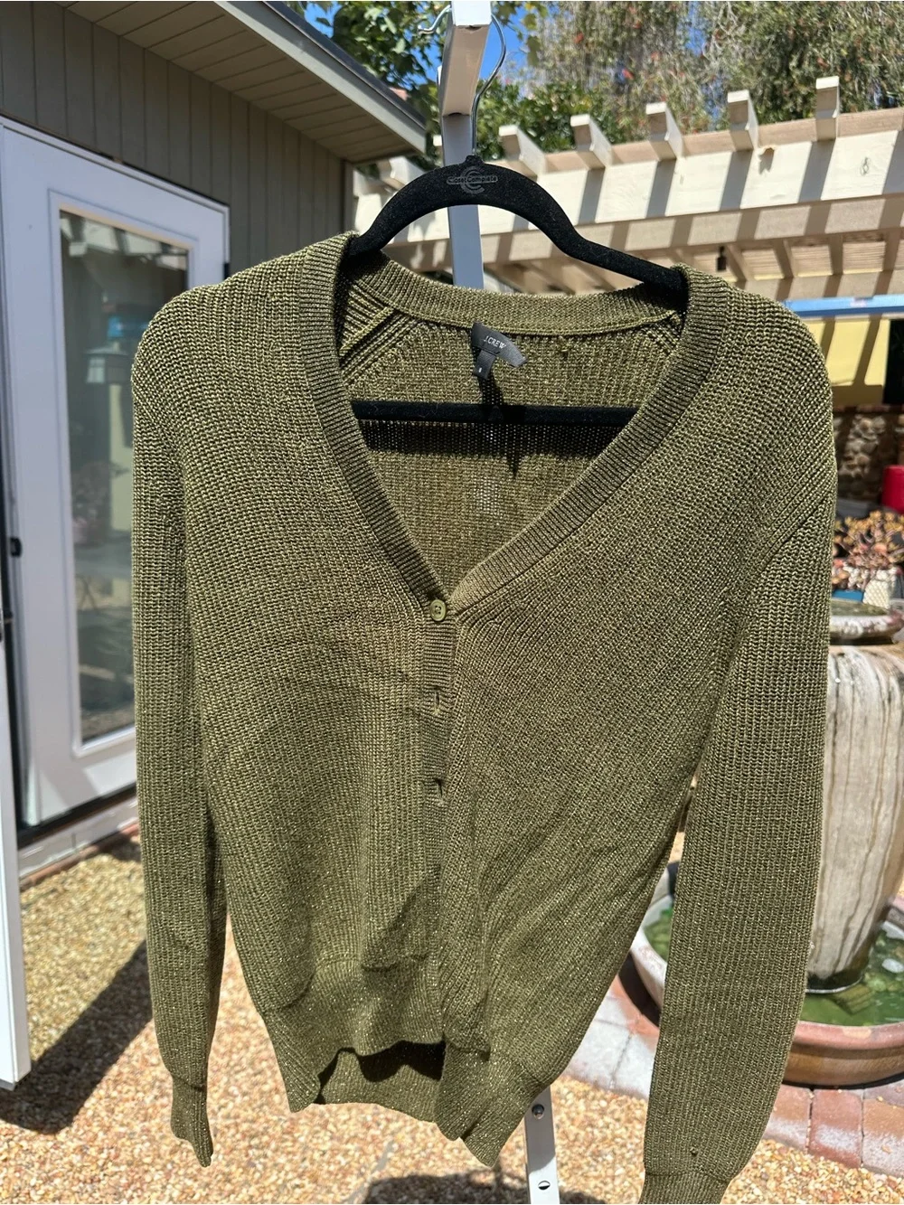 J. Crew Olive Green V-Neck Button Cardigan Sweater